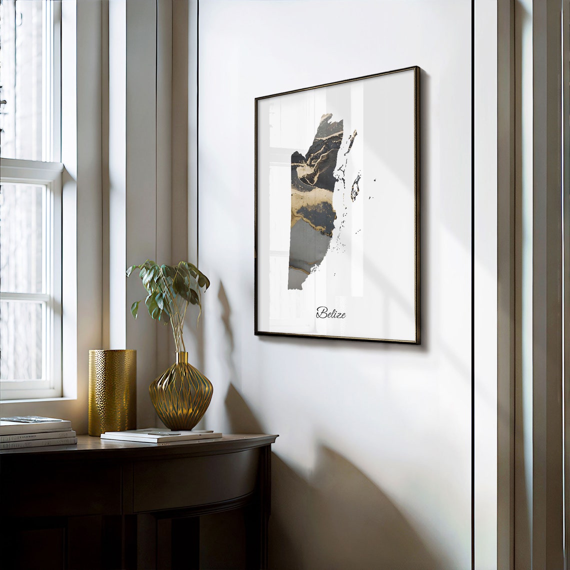 Belize Black and Gold Marble Silhouette Country Map Art Poster - Image 3
