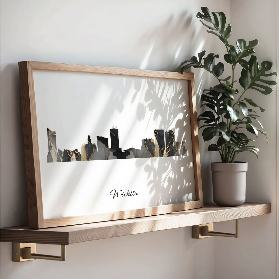 Wichita Kansas USA Black Gold Marble Skyline Silhouette City Print - Image 3