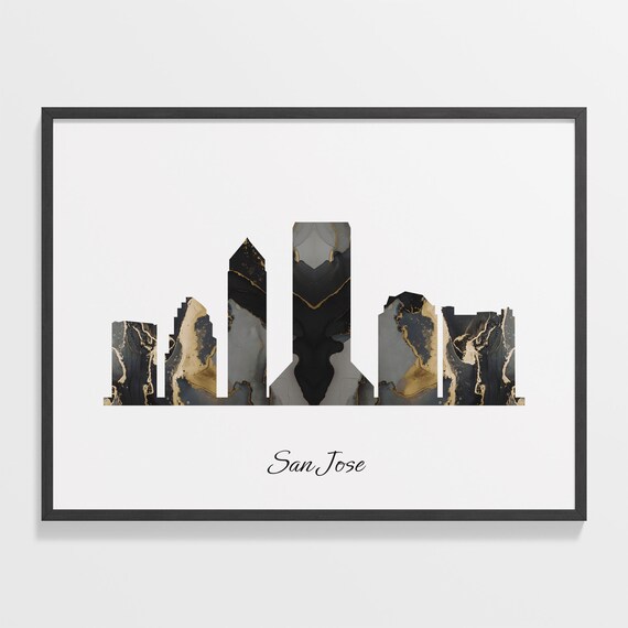 San Jose Luxury Black Gold Marble City Skyline Silhouette Poster