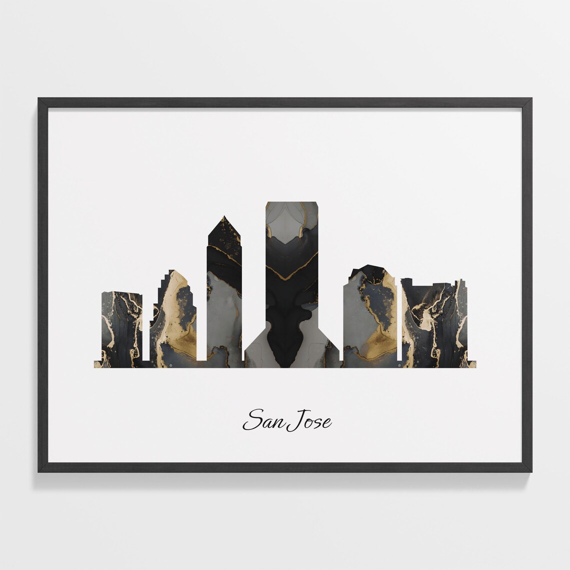 San Jose Luxury Black Gold Marble City Skyline Silhouette Poster