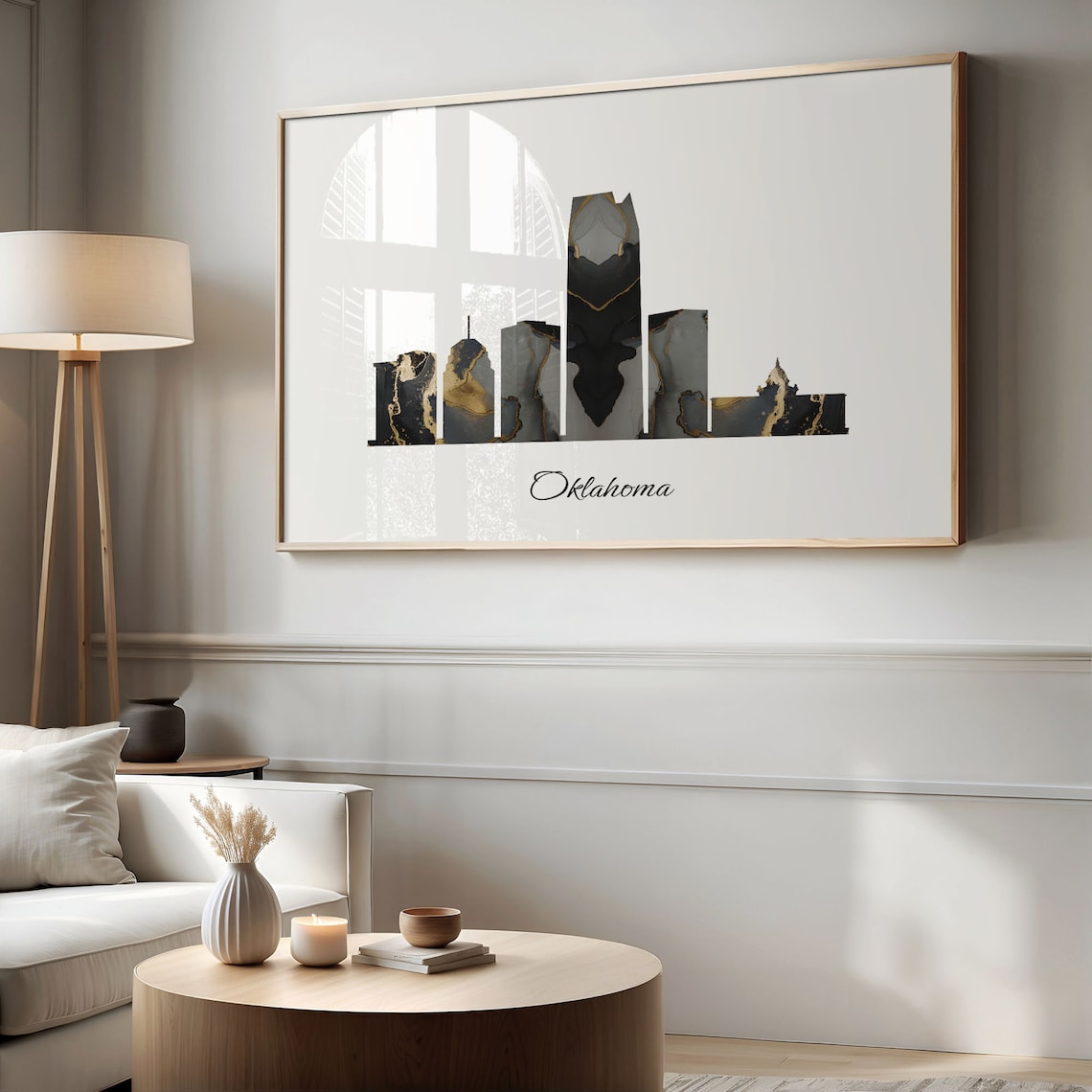 Oklahoma Marble Skyline Black Gold Minimalist Cityscape USA Poster - Image 2