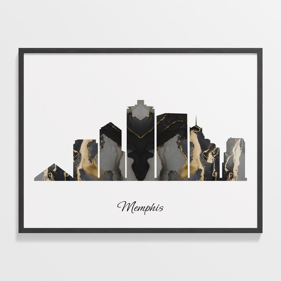 Memphis USA Marble Skyline Black Gold Minimalist Cityscape Poster