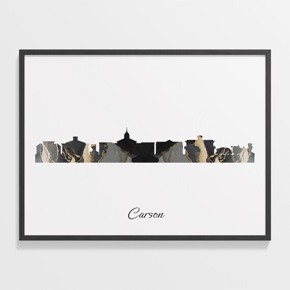 Carson Black Marble Skyline Silhouette Poster Modern Cityscape Art