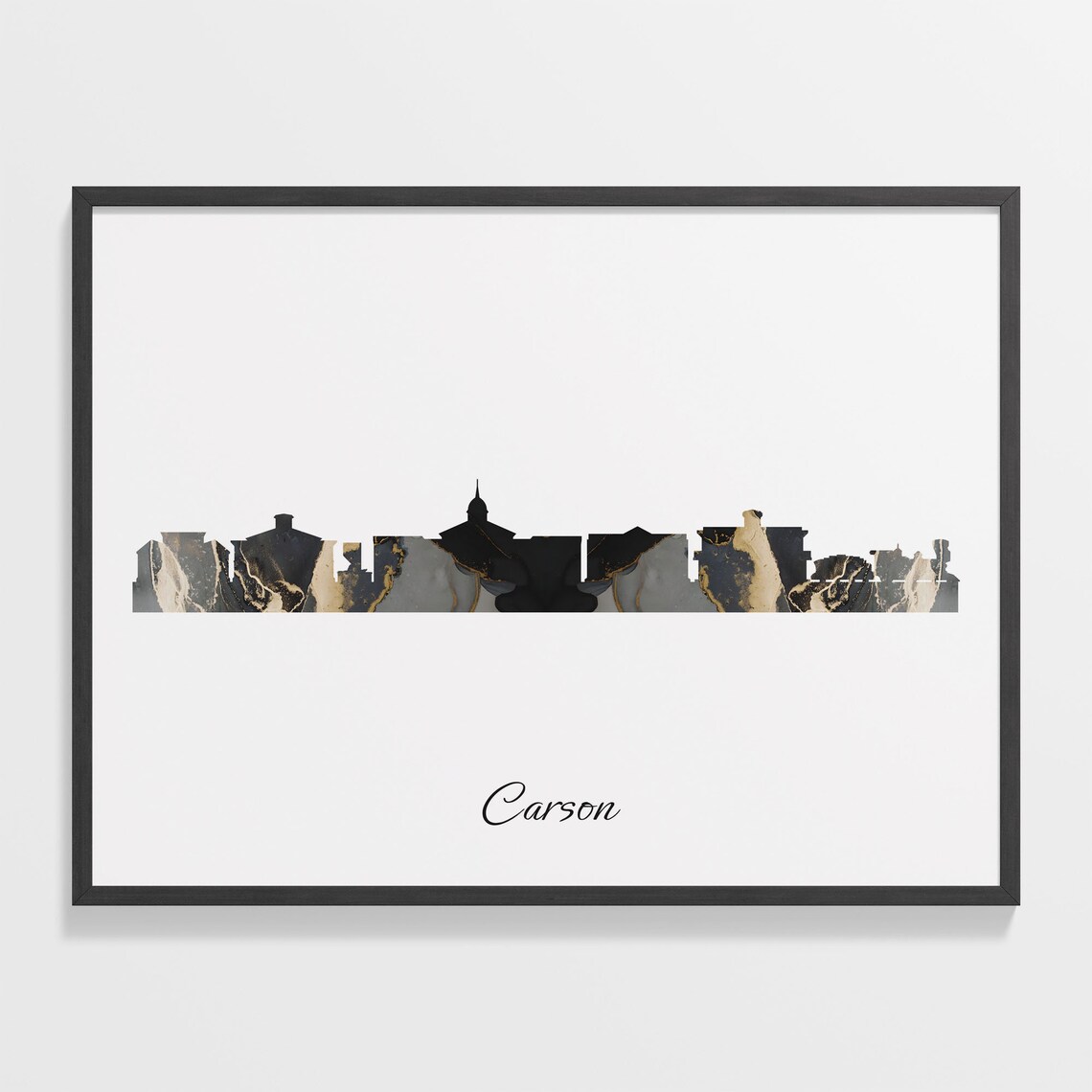 Carson Black Marble Skyline Silhouette Poster Modern Cityscape Art