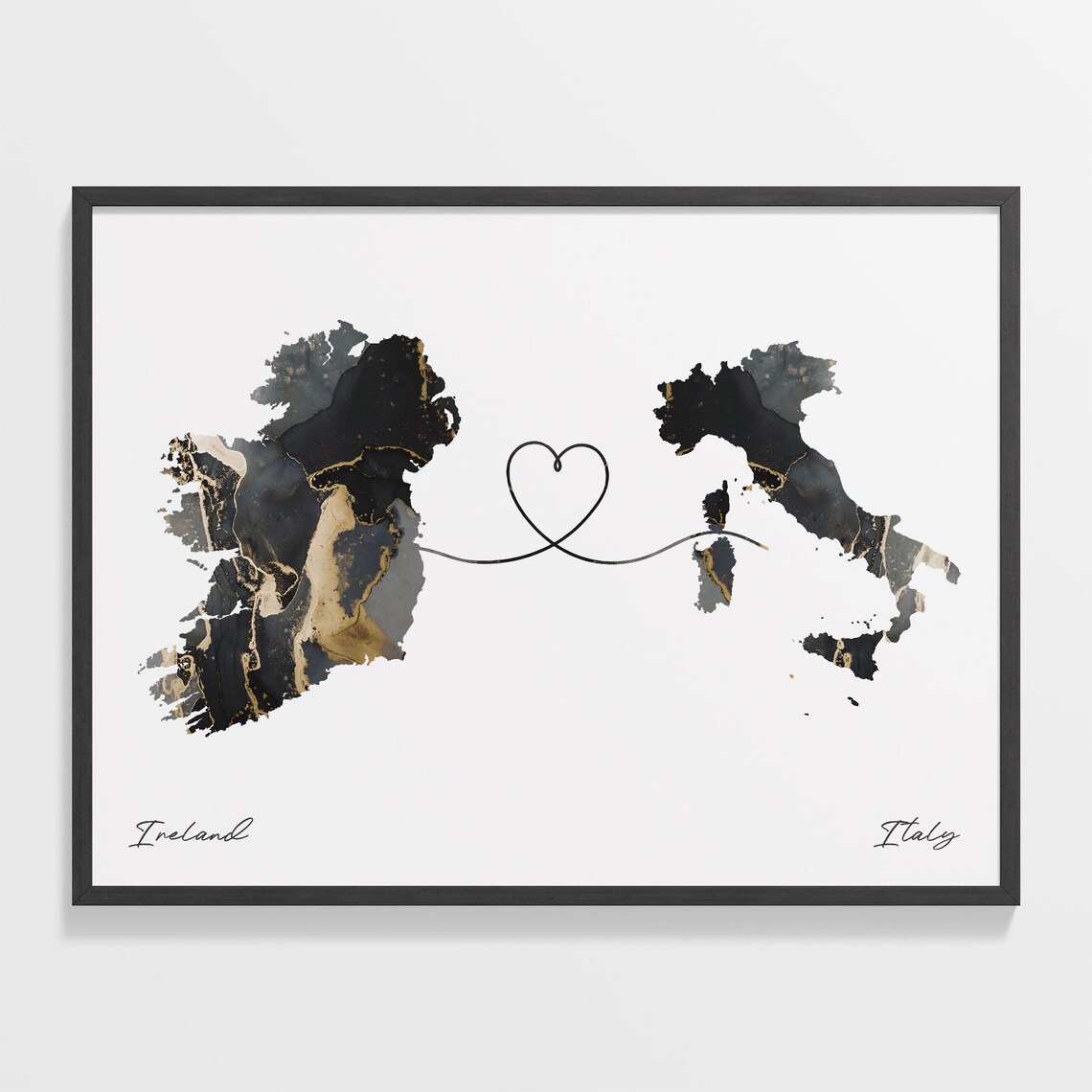 Ireland to Italy Map Poster, Travel Art Print