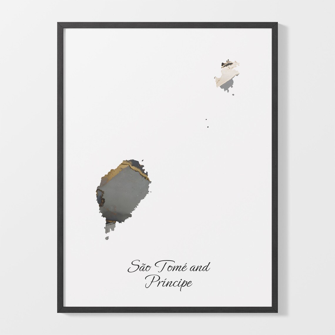 São Tomé and Príncipe Black And Gold Marble Map Minimalist Art Poster