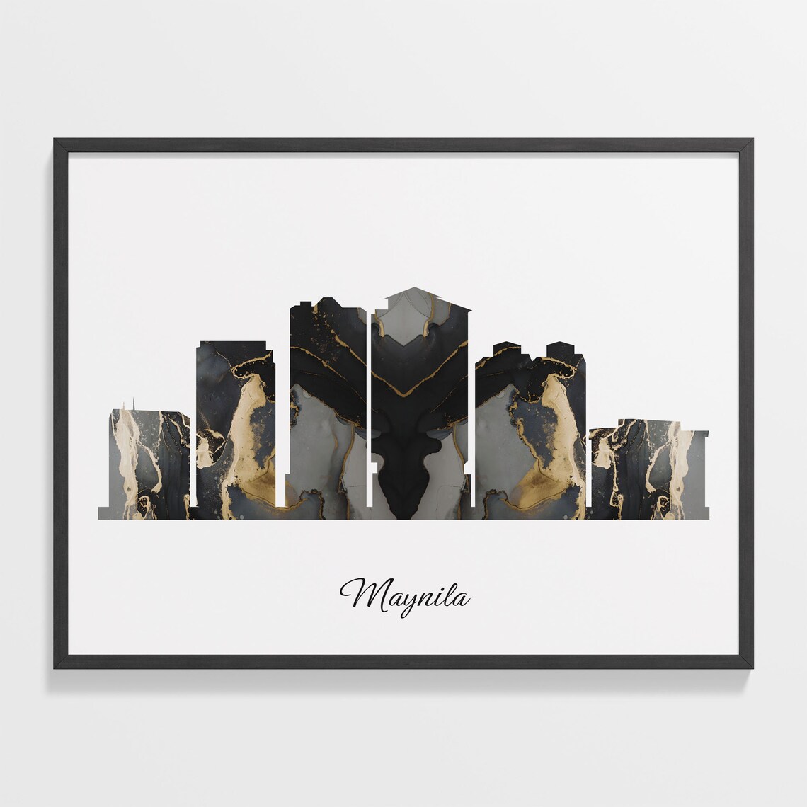 Maynila Marble Skyline Black Gold Minimalist Cityscape Poster