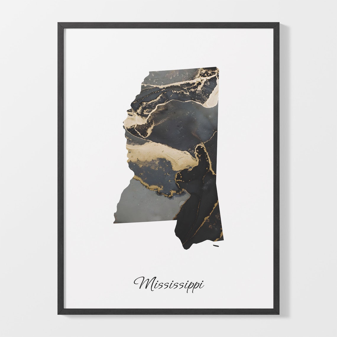 Mississippi Black And Gold Marble Map Minimalist Elegant Art Poster