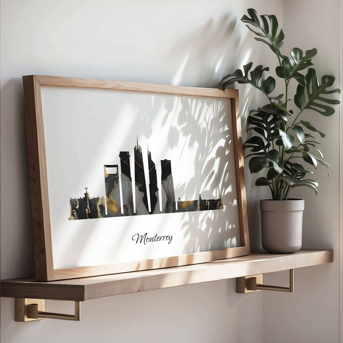 Monterrey Mexico Marble Skyline Black Gold Minimalist Cityscape Poster - Image 3