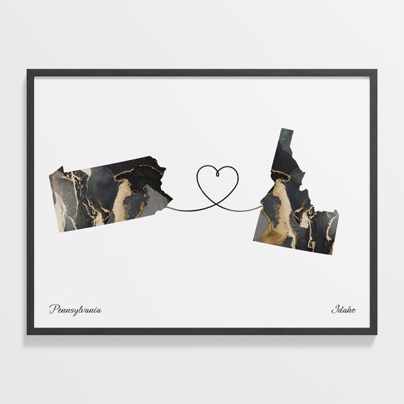 Pennsylvania Idaho Marble State Map Poster Heart Line Moving Gift