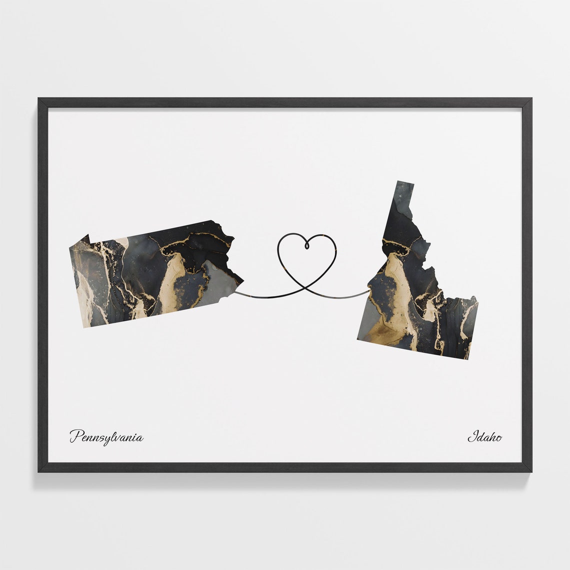 Pennsylvania Idaho Marble State Map Poster Heart Line Moving Gift