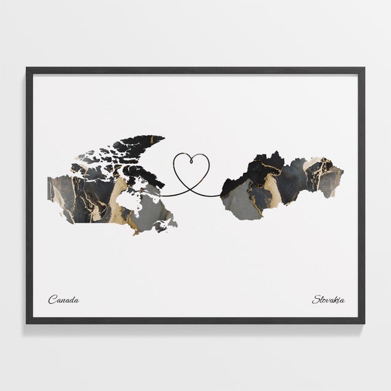 Canada To Slovakia Print Singaporean Gift Marble Two Countries Map Poster Travel Art Adventure Awaits C22 760