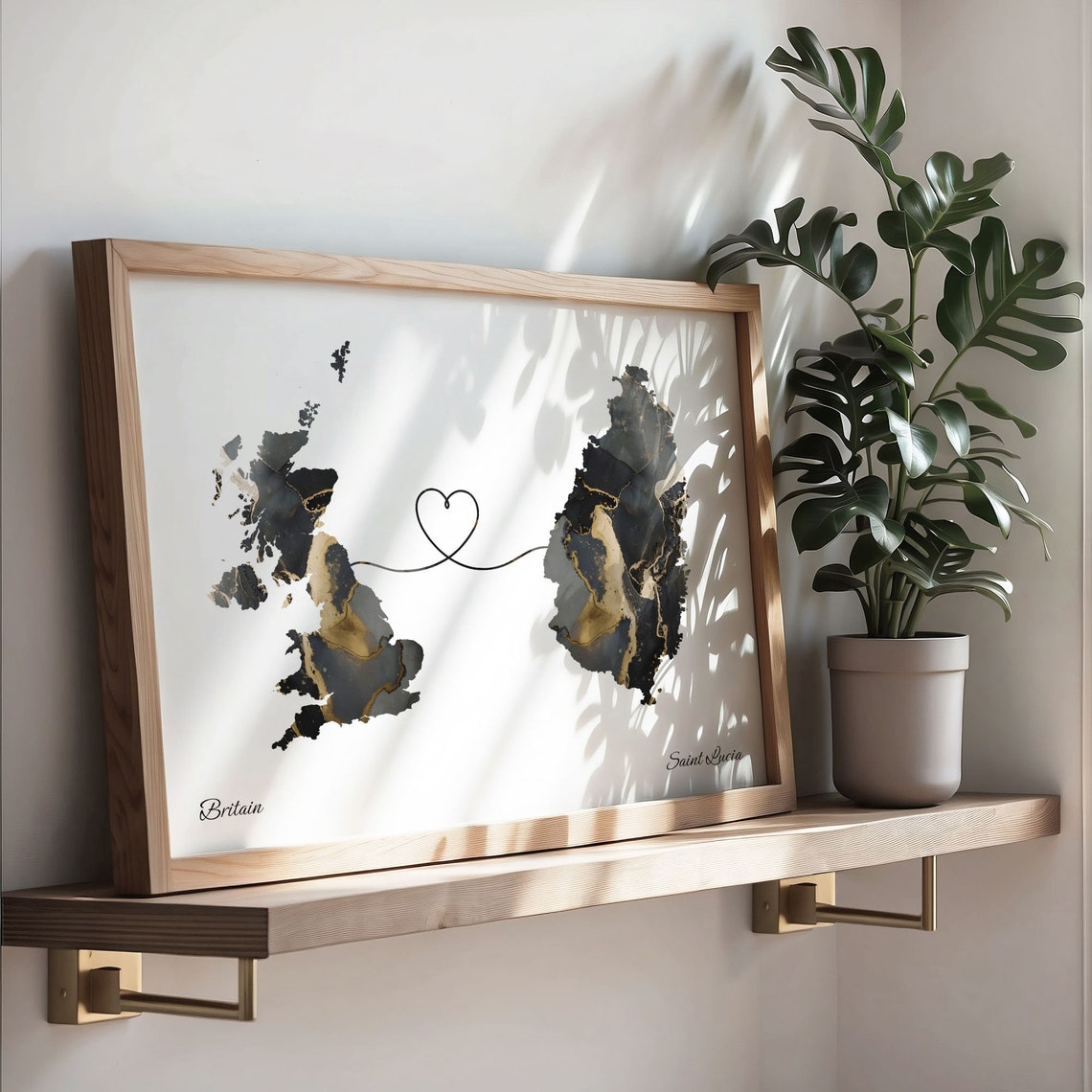 Britain To Saint Lucia Heart Linked Marble Map Love Connection Poster - Image 3