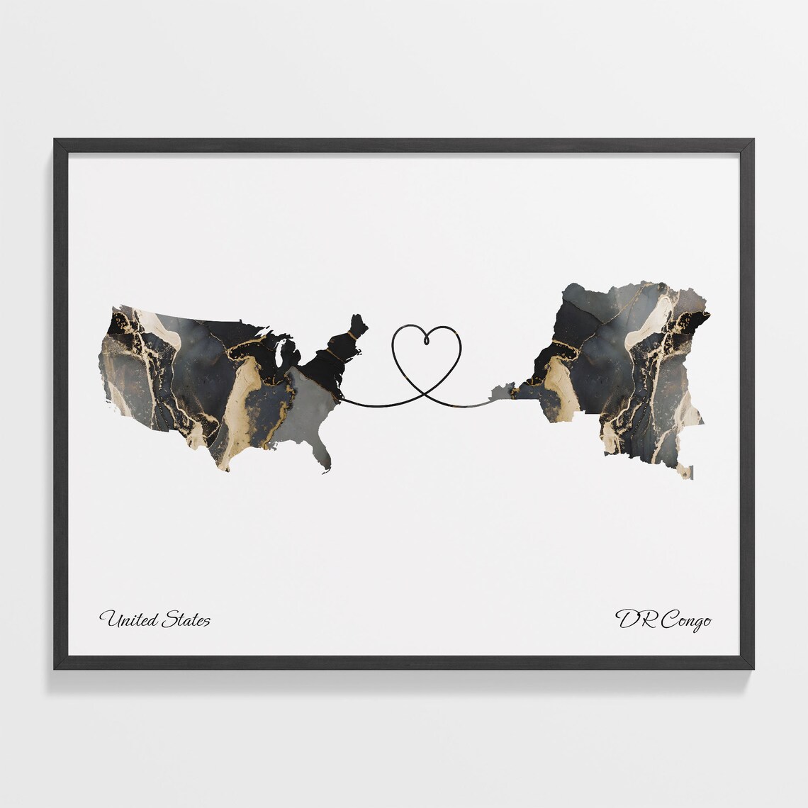 USA to DR Congo Map Travel Poster, Wall Art Print