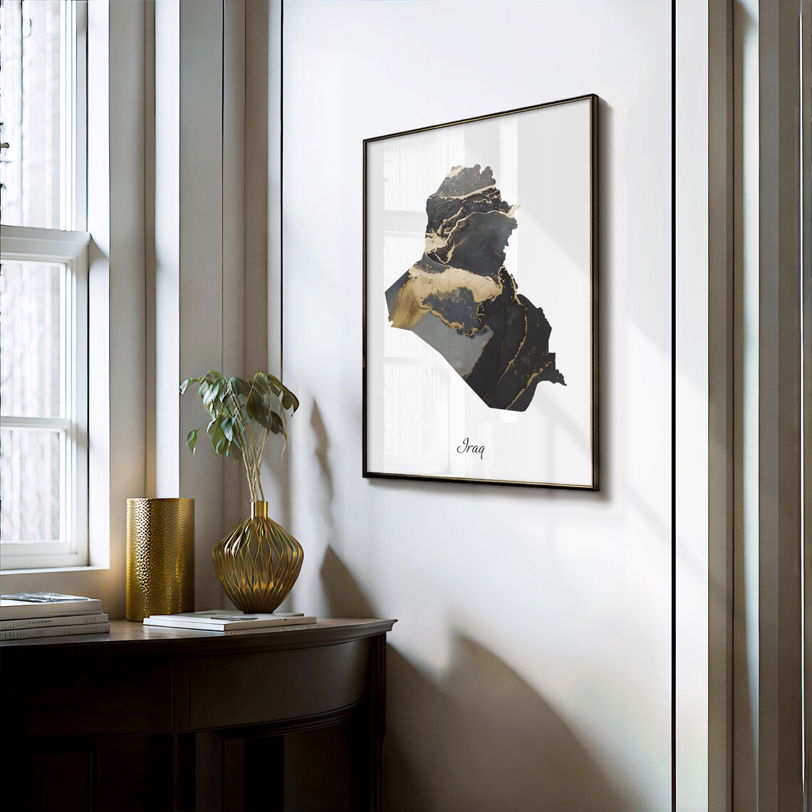 Iraq Black and Gold Marble Country Map Modern Elegant Decor Poster - Image 3