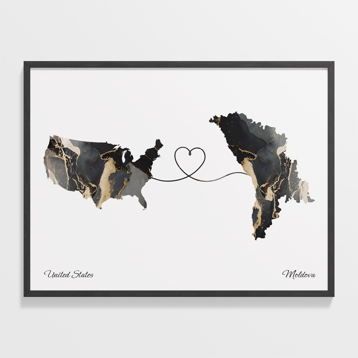 USA to Moldova Map Poster, Emigration Travel Print