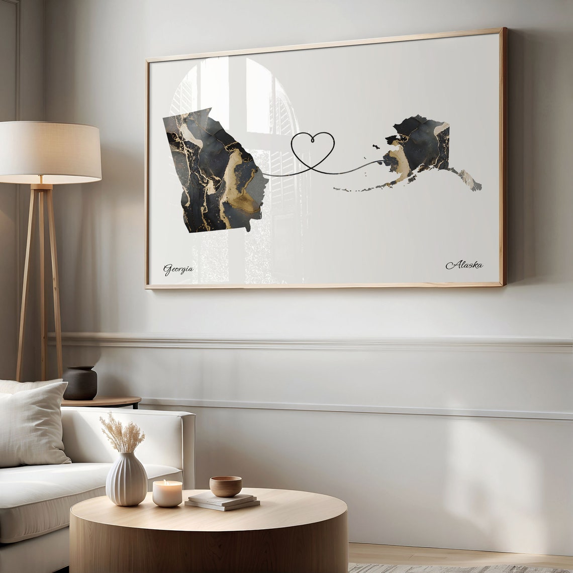 Georgia to Alaska Heart Connection Marble Map Keepsake Gift Poster - Image 2