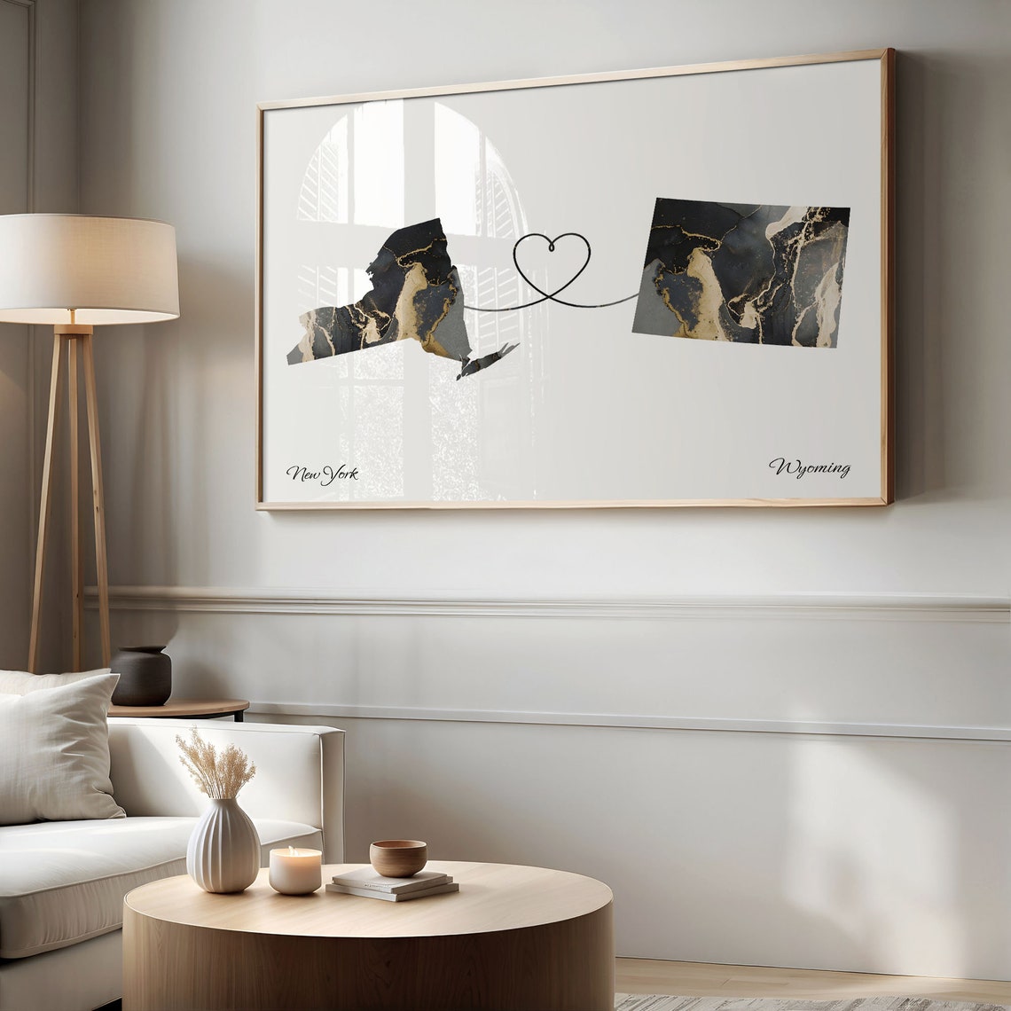 New York Wyoming Marble State Map Poster Long Distance Couples Gift - Image 2