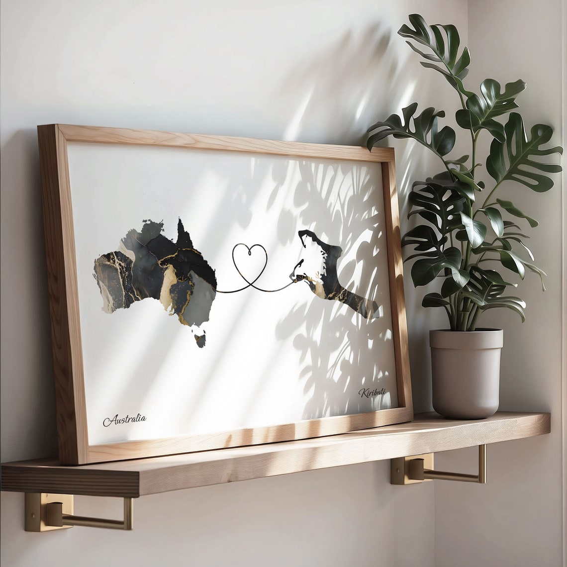 Australia Kiribati Marble Map Heart Long Distance Love Gift Poster - Image 3