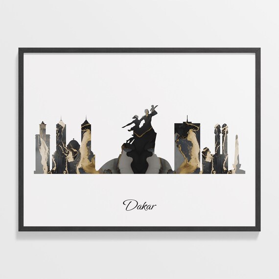 Dakar Senegal Black Gold Marble Skyline Silhouette Cityscape Poster
