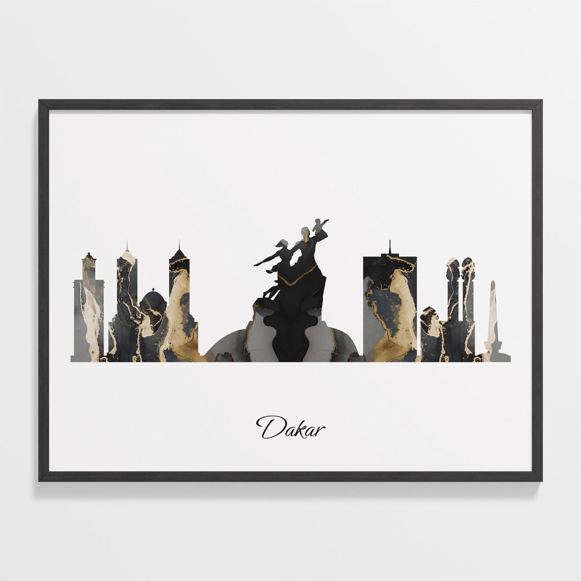 Dakar Senegal Black Gold Marble Skyline Silhouette Cityscape Poster