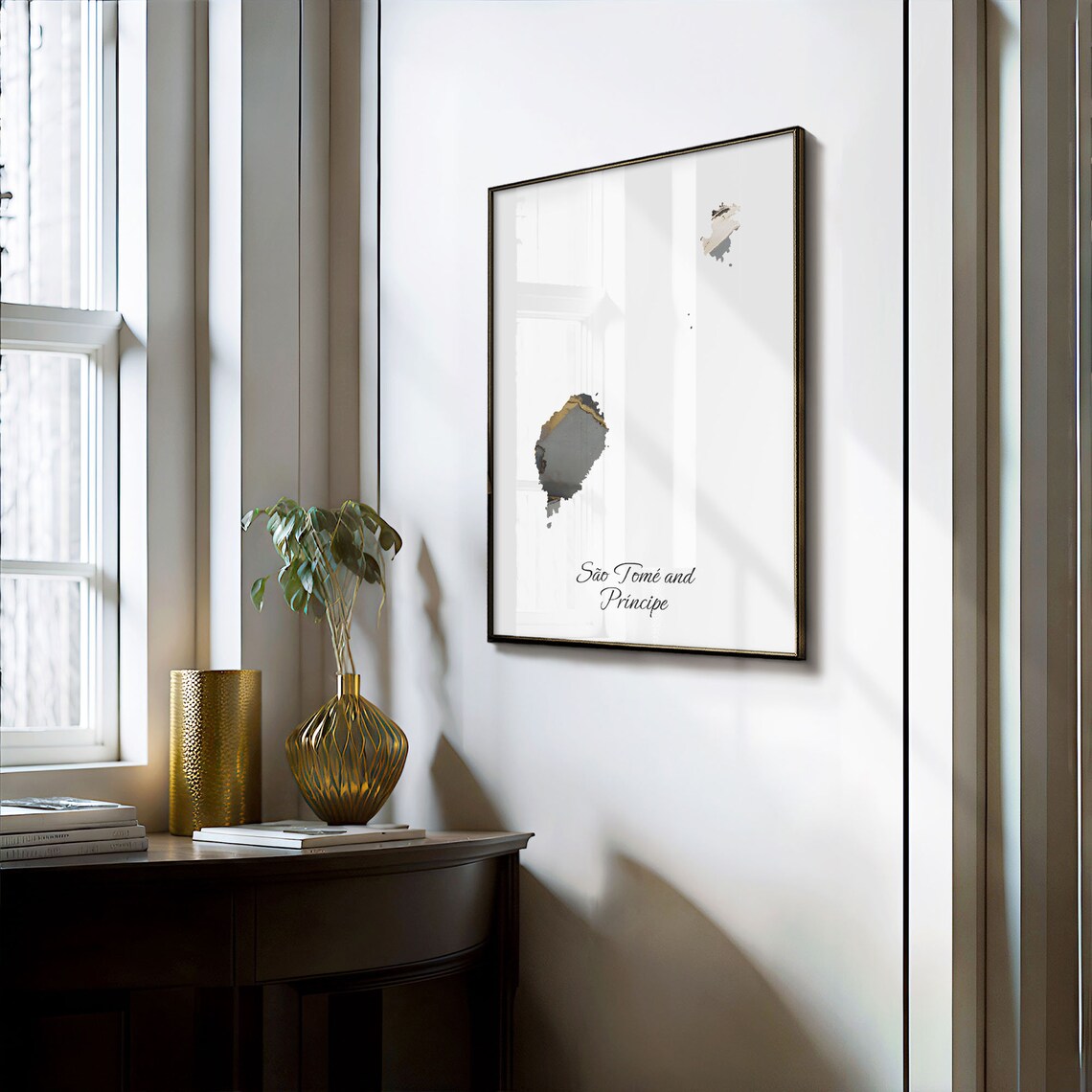São Tomé and Príncipe Black And Gold Marble Map Minimalist Art Poster - Image 3