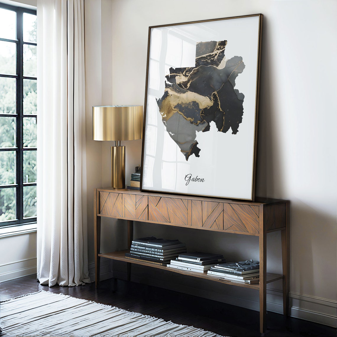 Gabon Black and Gold Marble Country Map Elegant Decor Poster - Image 4