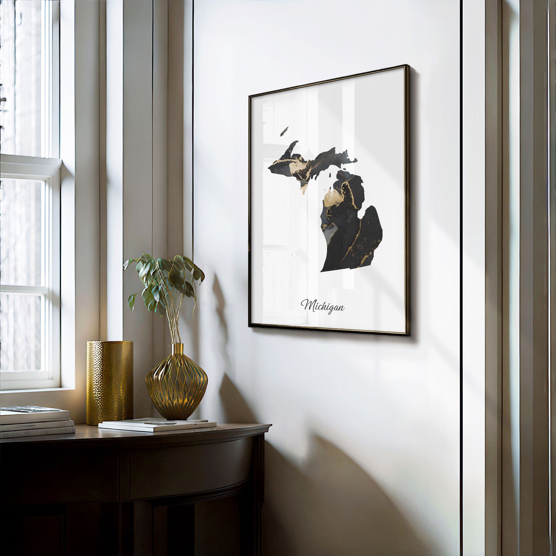 Michigan State Map Black Gold Marble Elegant Wall Decor Poster - Image 3