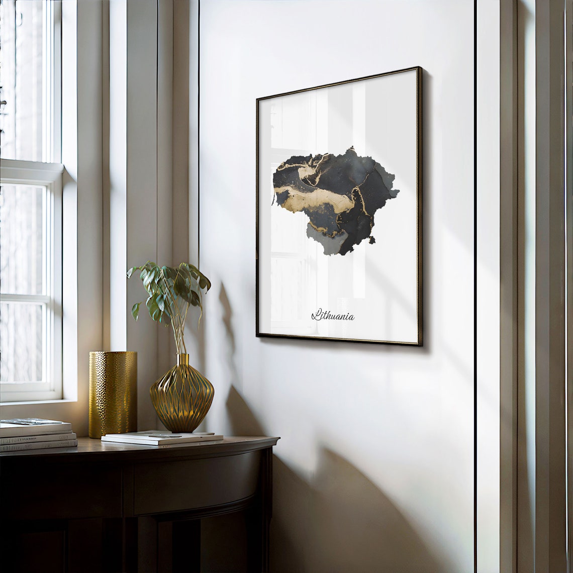 Lithuania Black Gold Marble Country Map Poster Home Decor Art - Image 3