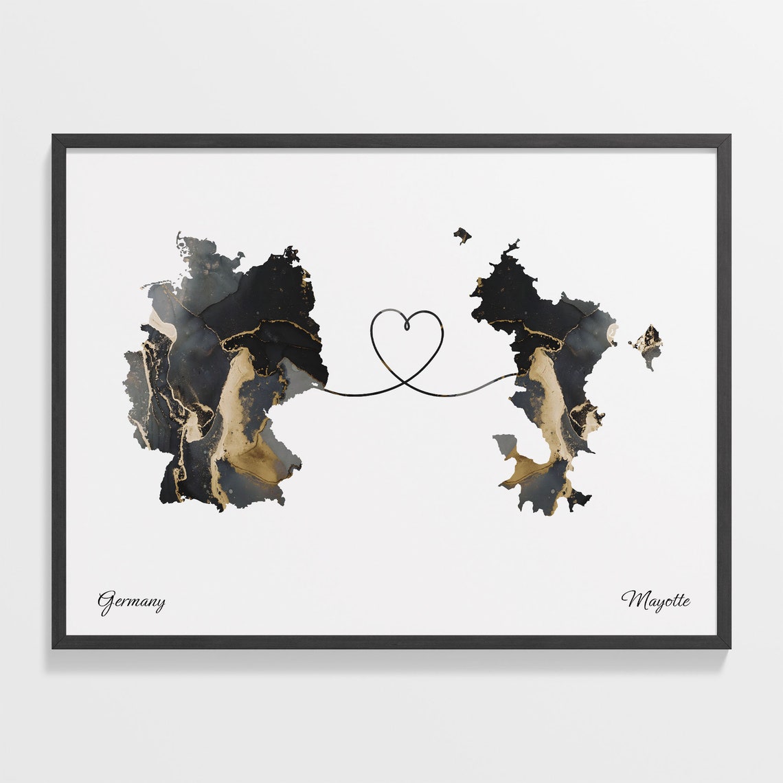 Germany and Mayotte Marble Heart Map Long Distance Love Poster