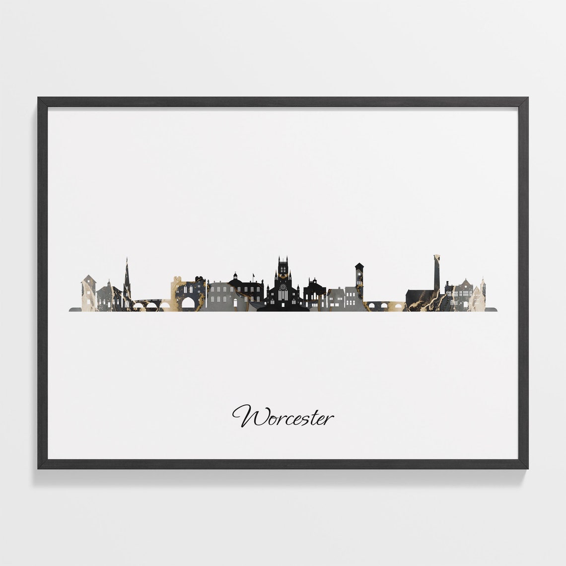 Worcester Marble Skyline Silhouette Cityscape United Kingdom Poster
