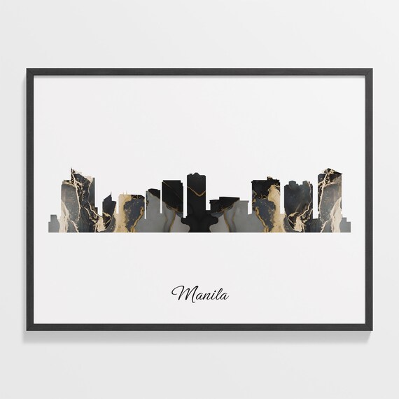 Manila Black Marble Skyline Silhouette Poster Modern Cityscape Art