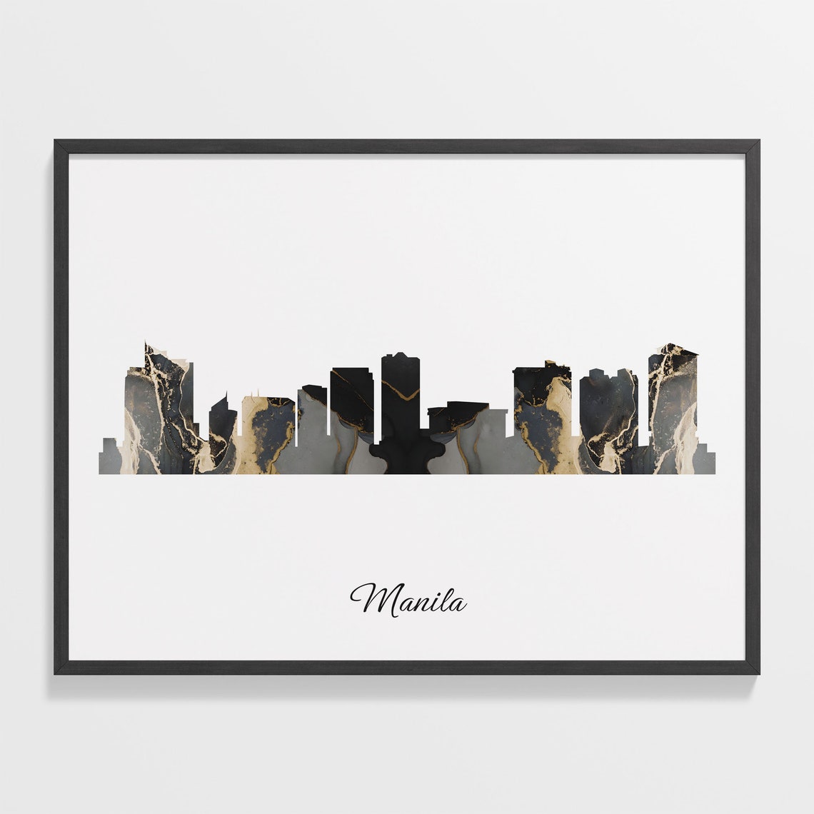 Manila Black Marble Skyline Silhouette Poster Modern Cityscape Art