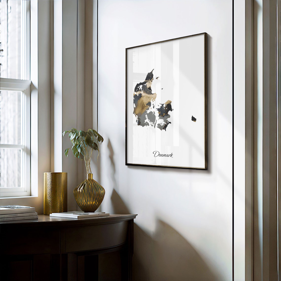 Denmark Black and Gold Marble Country Map Elegant Decor Poster - Image 3