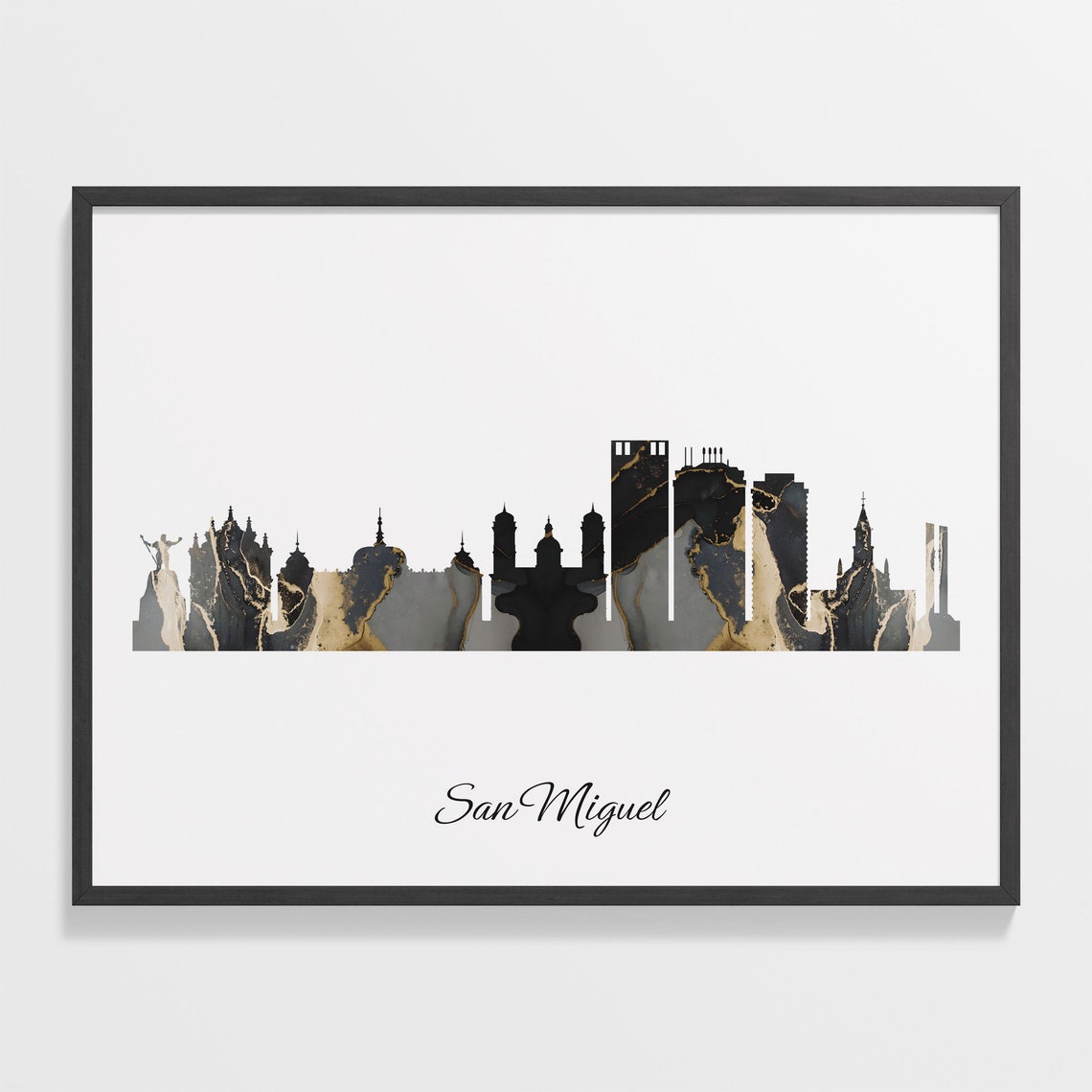 San Miguel Luxury Black Gold Marble City Skyline Silhouette Poster