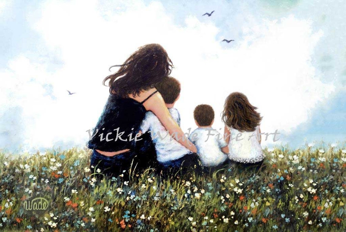 Mother with Two Sons and a Daughter in a Flower Meadow Poster