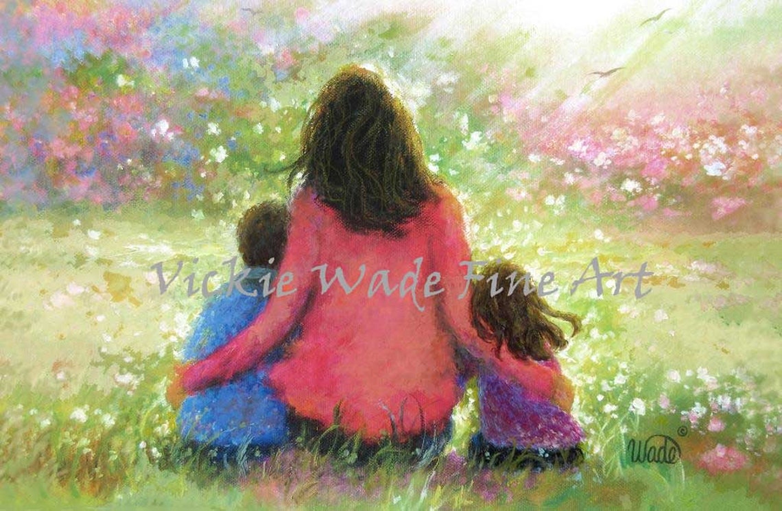 Mother Son Daughter Art Print Garden Mother Mothers Day Gift Brother And Sister Boy And Girl Wall Art Mom Mum Art Vickie Wade Art