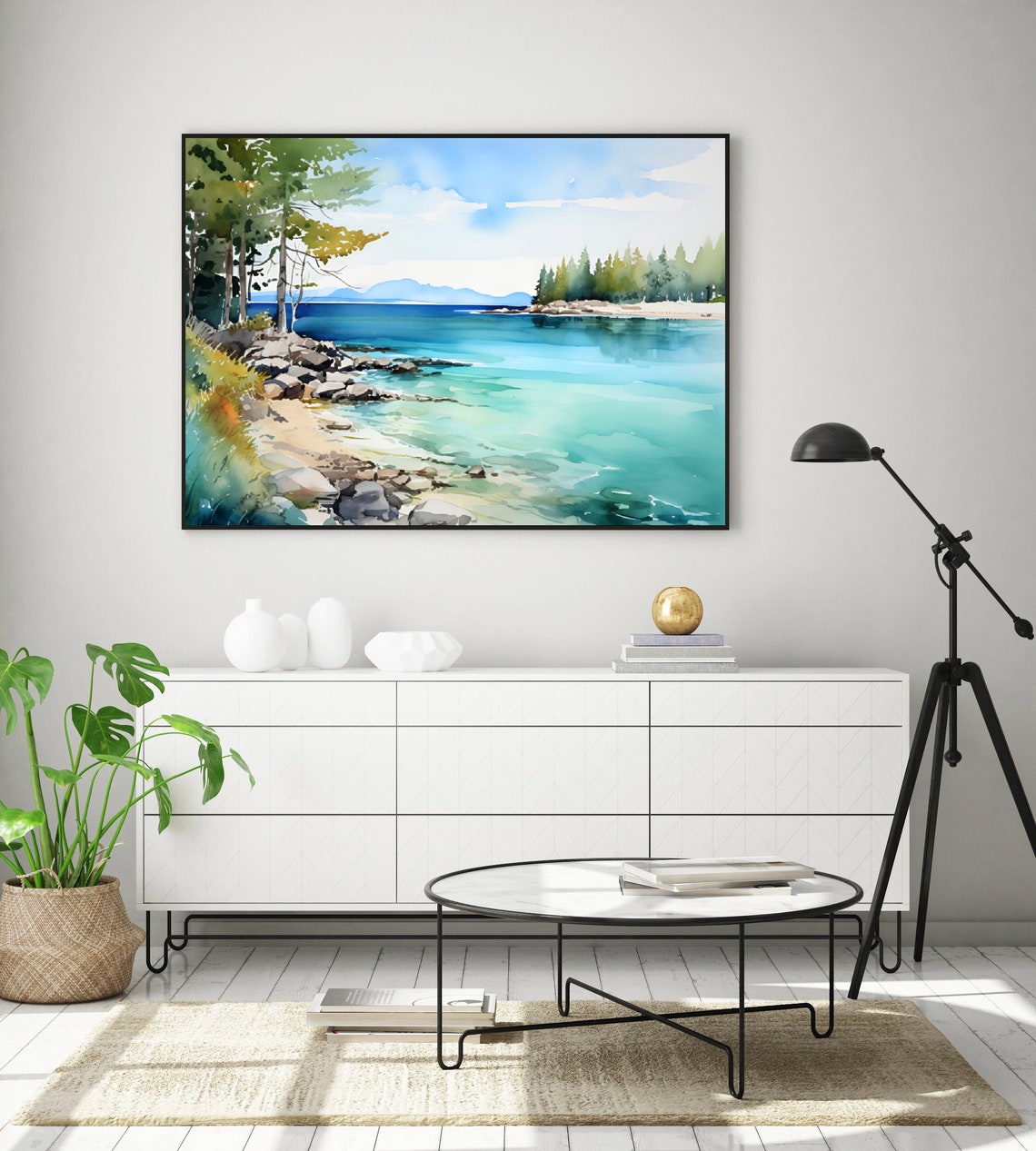 Lake Huron Turquoise Shoreline Pine Watercolor Michigan Art Poster - Image 3