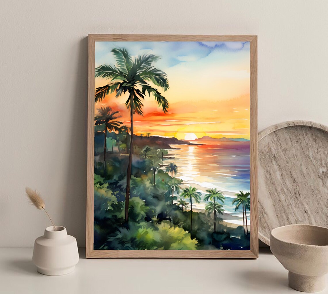 Riviera Maya Sunset Beach Scene Watercolor Art Print - Image 3