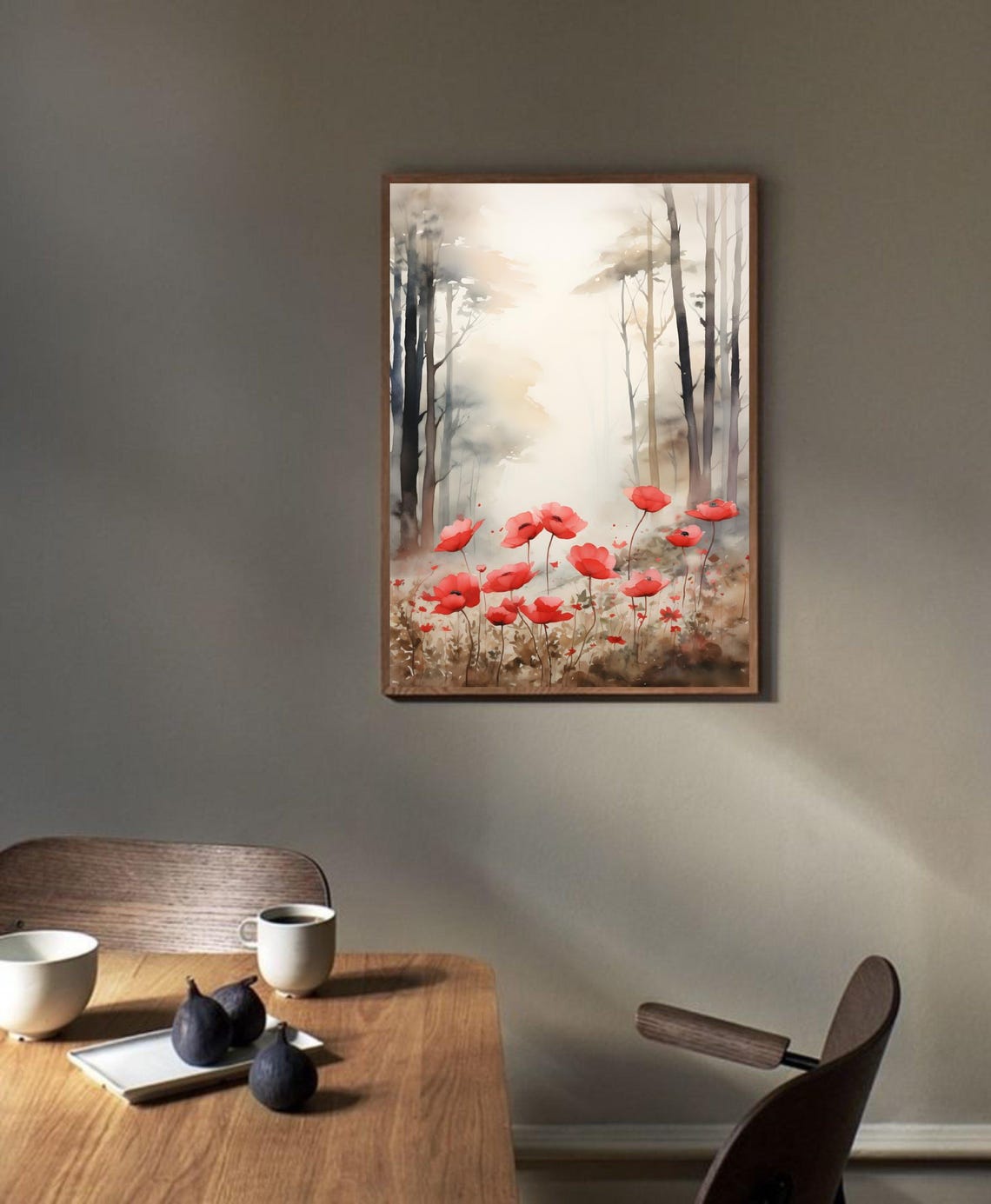 North Carolina Misty Forest Red Poppy Watercolor Floral Art Poster - Image 4