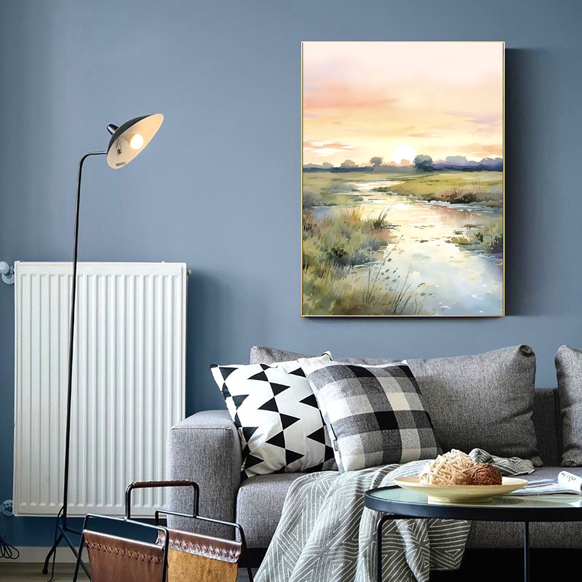 Marsh Creek Sunset Pastel Wetland Reflections Watercolor Art Poster - Image 4