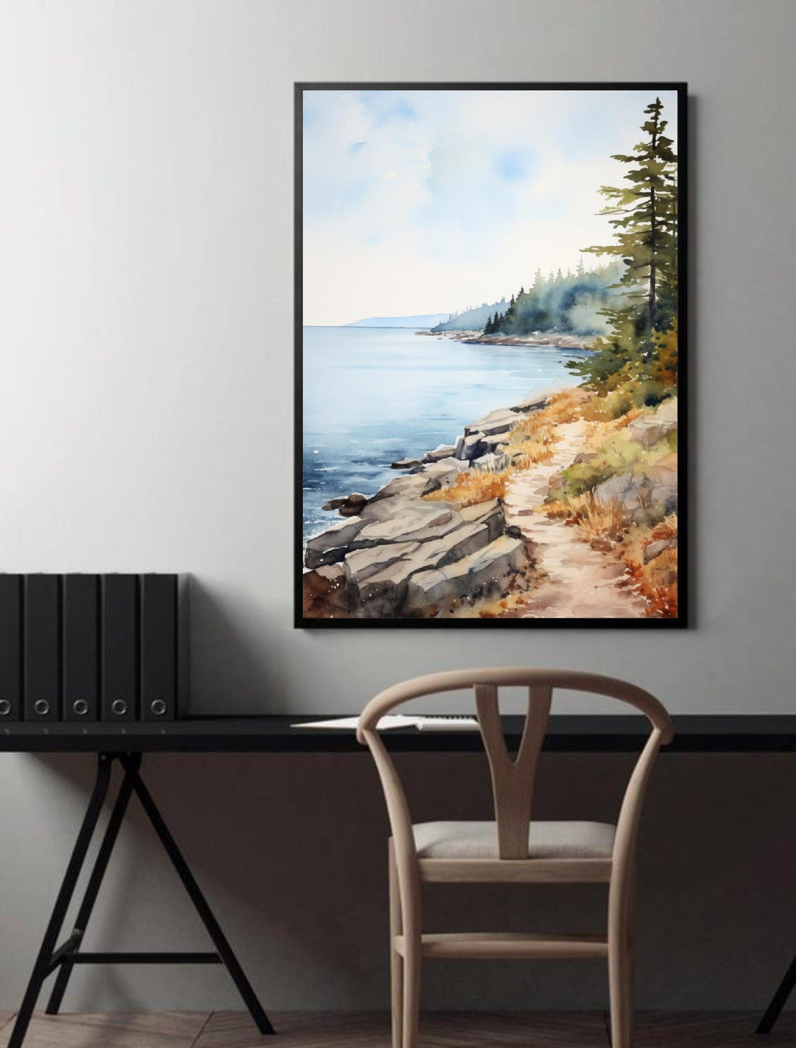 Emerald Bay California Rocky Pine Lakeshore Watercolor Poster - Image 4