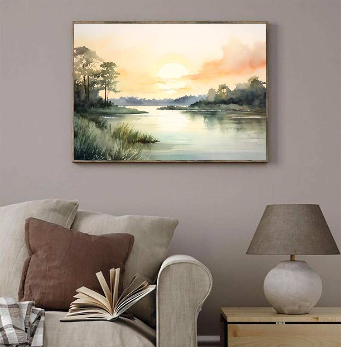Pelican Lake Minnesota Watercolor Sunrise Landscape Art Print - Image 3