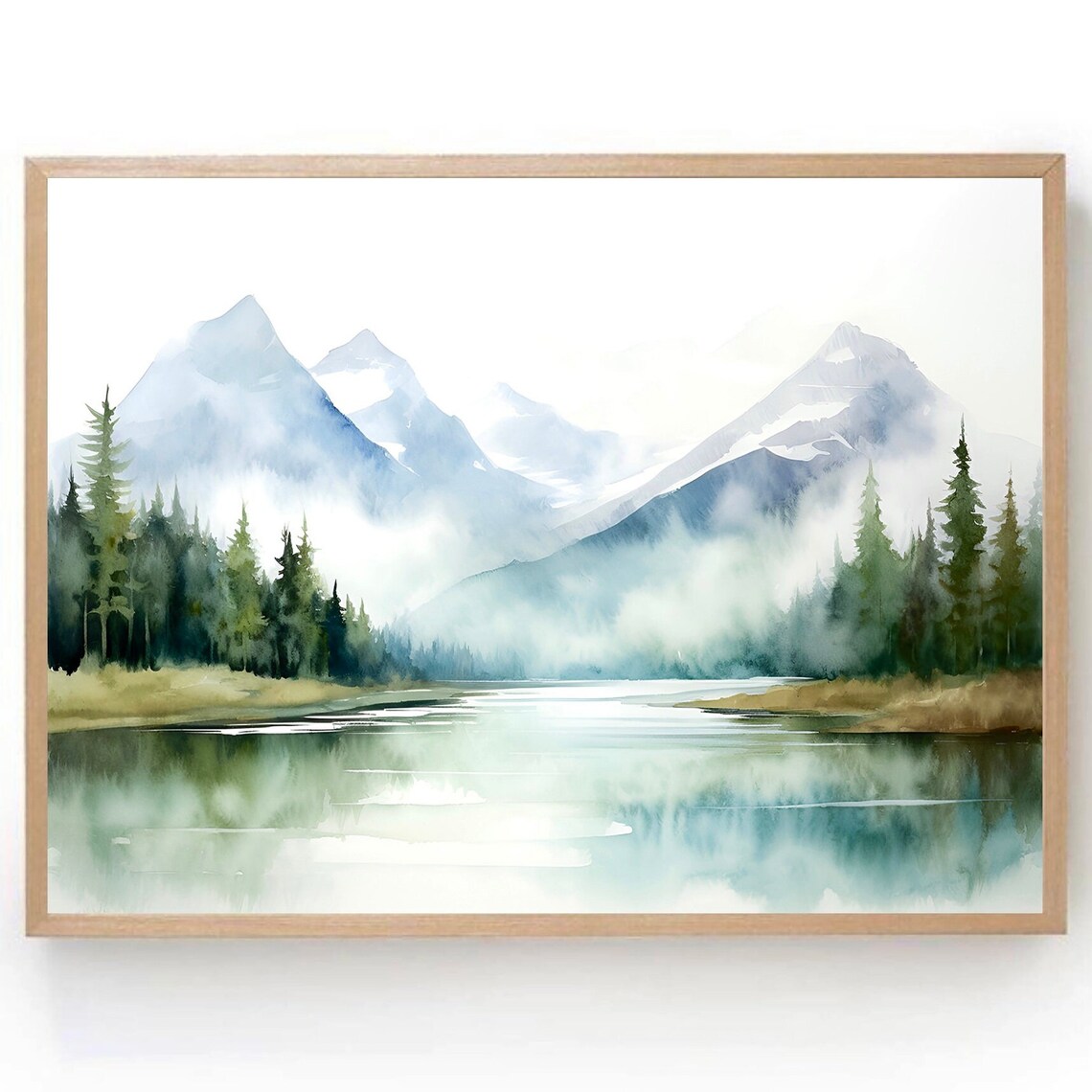 Mountain Watercolor Art Print, Minimalist Norway Landscape