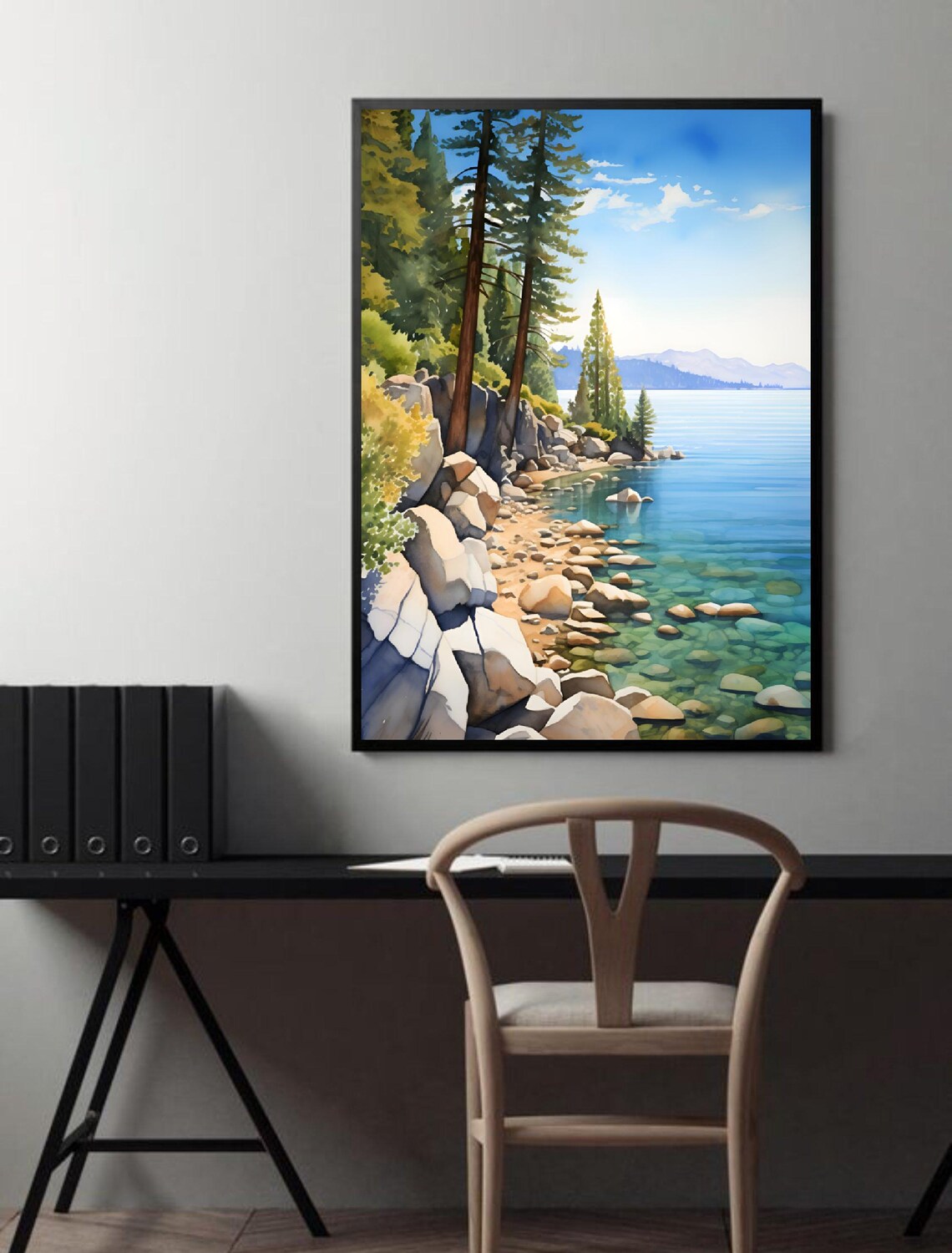 Lake Tahoe Watercolor Minimalist Art Print, Nevada - Image 4
