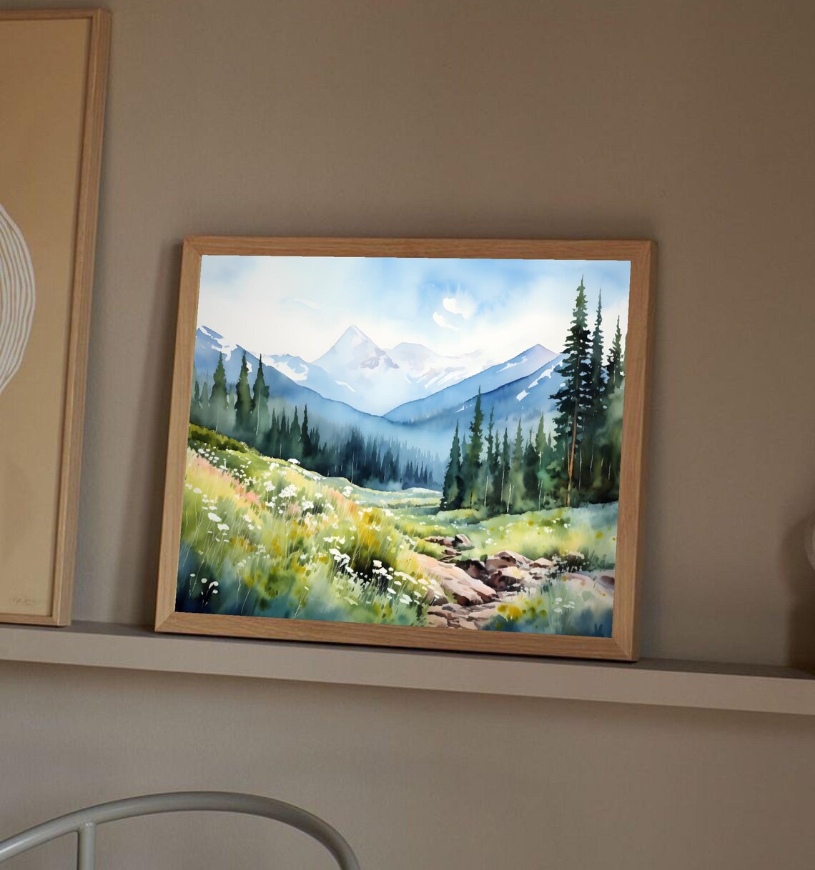 Ouachita Mountain Wildflower Meadow Snow Peak Watercolor Art Poster - Image 2