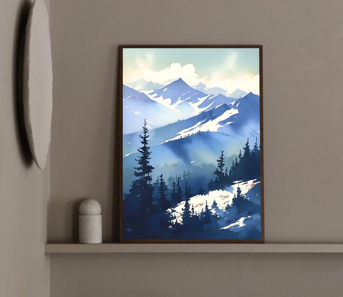 Cascade Range Mountains Watercolor Art Print, Oregon - Image 2