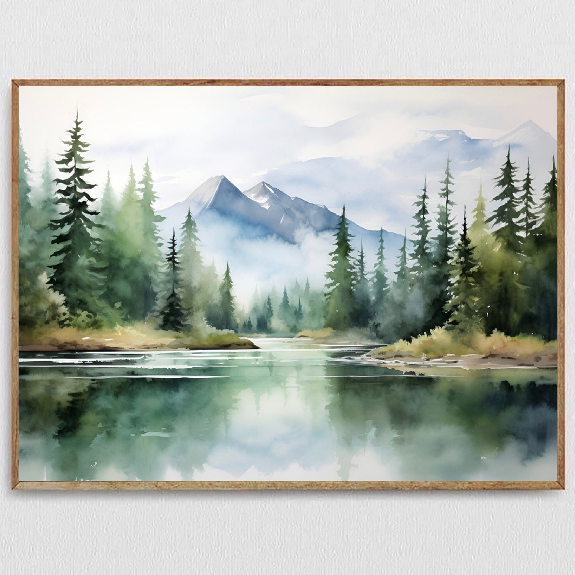 Lake Lure Appalachian Misty Lake Forest Peak Watercolor Poster