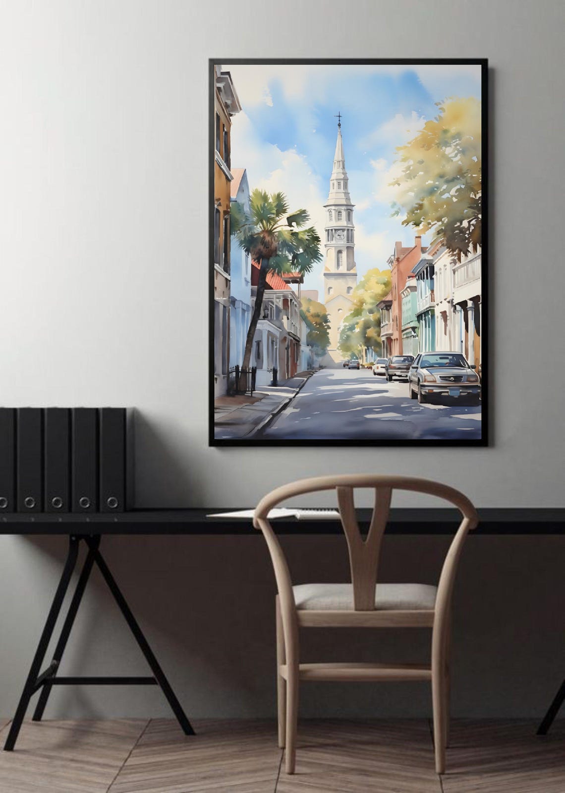 South Carolina Print Charleston Cityscape Wall Art Vertical Watercolor Painting City Street Artwork Sc Painting Poster - Image 4