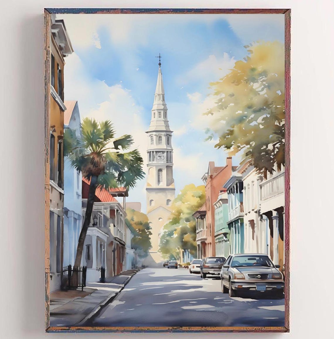 South Carolina Print Charleston Cityscape Wall Art Vertical Watercolor Painting City Street Artwork Sc Painting Poster